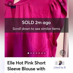 Elle Hot Pink Short Sleeve Embroidered Blouse w/Cutouts Front & Back, Large. NWT